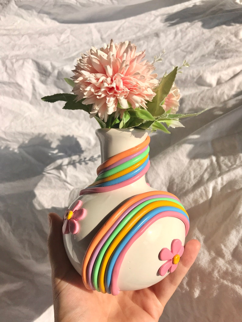 5 Tall Retro Eclectic Colorful Bud Vase/ Cute Ceramic Vase/ Rainbow Pot Planter/Modern ceramic vase/ pastel color ceramics/ Boho home decor image 10