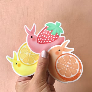 Fruit Snail Stickers/ Fruity Snail Sticker/ Strawberry snail/ orange lemon/ Laminated Waterproof Weatherproof UV resistant Vinyl Sticker image 3