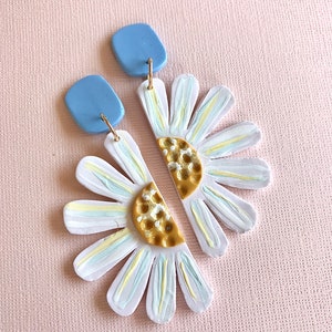 Daisy Earrings/ Flower Earrings/ Floral Earrings/ Daisy Jewelry/ Polymer Clay Earrings/ Statement Earrings/ Modern Earrings/ Cute Earrings image 4