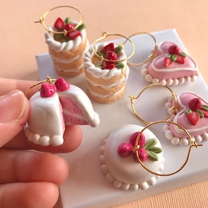 Pendientes de pastel pequeño/ Lindas joyas de pastel kawaii/ Pendientes de arcilla/ Día de San Valentín/ Bodas/ Joyas de comida en miniatura