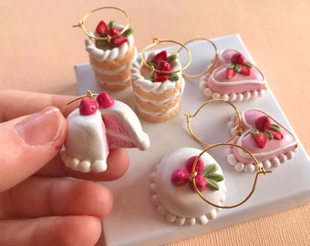 Tiny Cake Earrings/ Cute kawaii cake jewelry/ clay earrings/ Valentine's Day/ Wedding/ miniature food jewelry