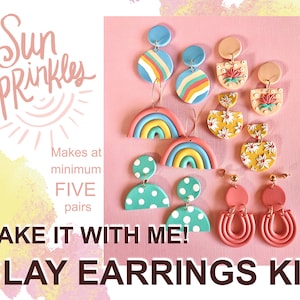 Beginners DIY Clay Earrings Kit/ Sun Sprinkles COLORFUL version/ DIY Jewelry Kit/ Make Your Own Polymer Clay Earrings/Gift Box Crafting Kit