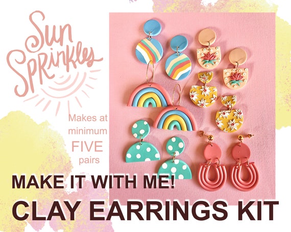 Build Your Own Polymer Clay Earrings Kit Including Charms and Decals. Make  5 Pairs of Statement Dangle Earrings. 