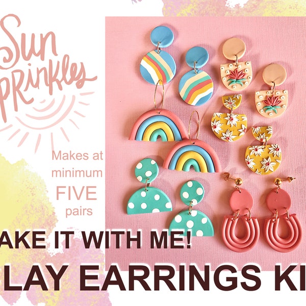 Beginners DIY Clay Earrings Kit/ Sun Sprinkles COLORFUL version/ DIY Jewelry Kit/ Make Your Own Polymer Clay Earrings/Gift Box Crafting Kit