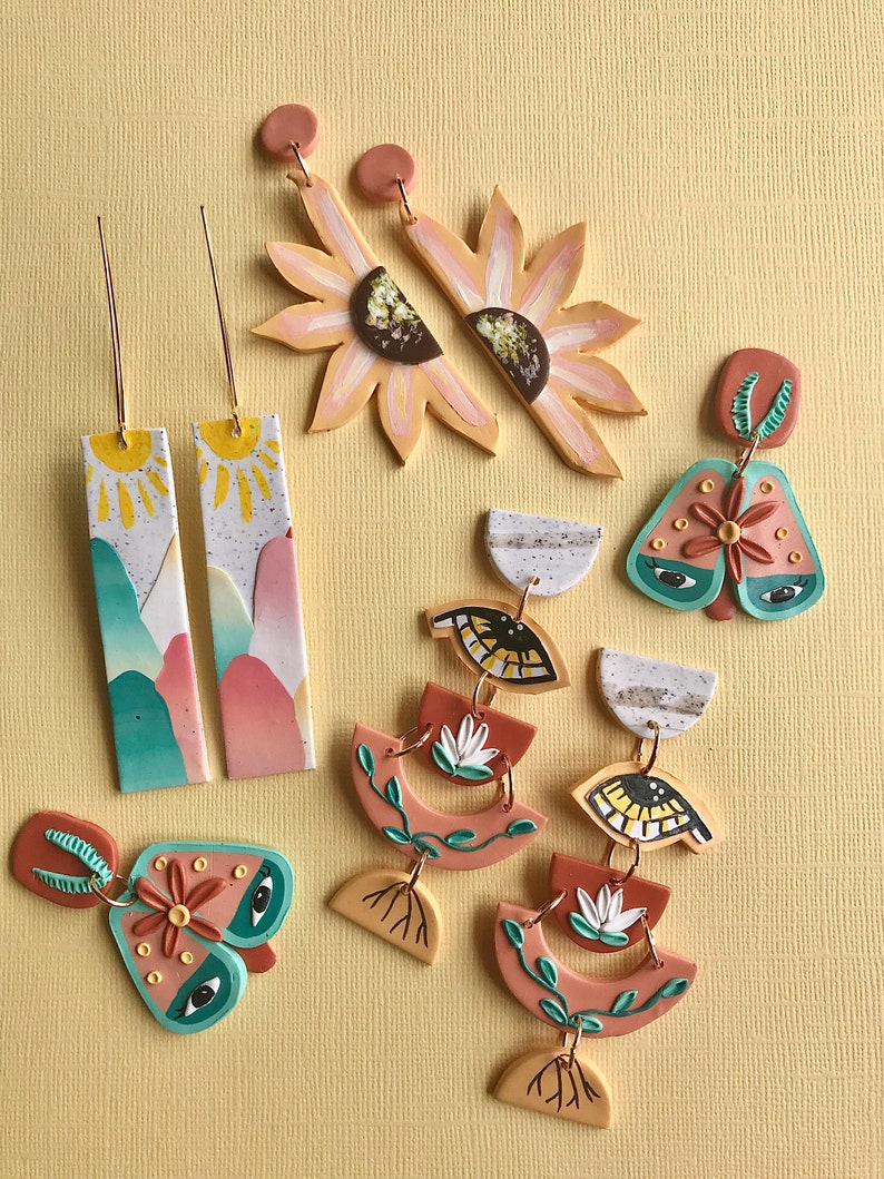 Split Sunflower Earrings/Eclectic Sunflower Earrings/ Statement Earrings, Artsy flower earrings, Modern hippie earrings, boho earring desert image 8