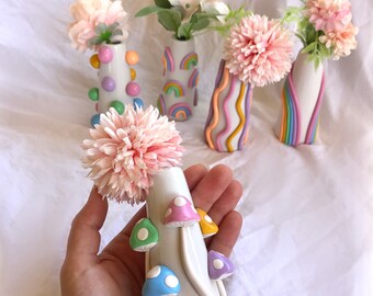 レトロでカラフルなつぼみ型の花瓶/かわいい陶器の花瓶/レインボー