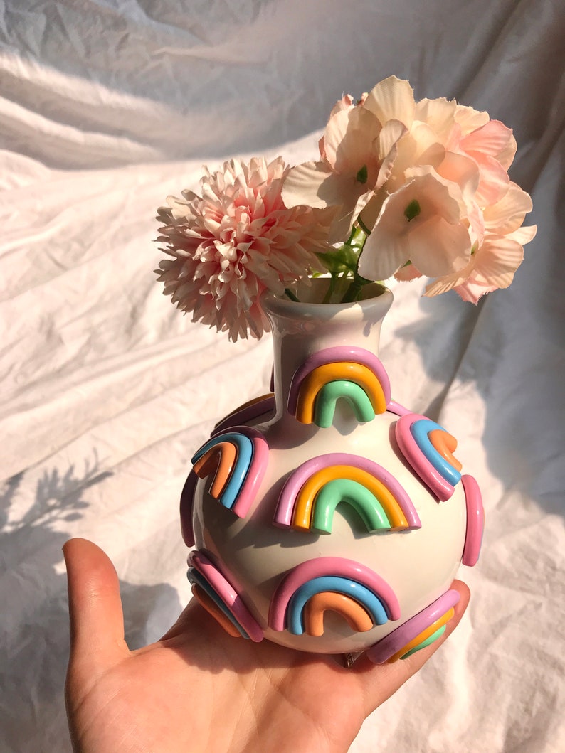 5 Tall Retro Eclectic Colorful Bud Vase/ Cute Ceramic Vase/ Rainbow Pot Planter/Modern ceramic vase/ pastel color ceramics/ Boho home decor image 5