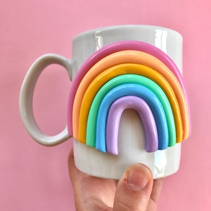 Colorful 3d Coffee Mug/ Handmade Ceramic Mug/ Rainbow Mug/ Modern happy coffee lover gift/ Mushroom Mug/ Cute Coffee Mugs/ Ceramic Mug image 3