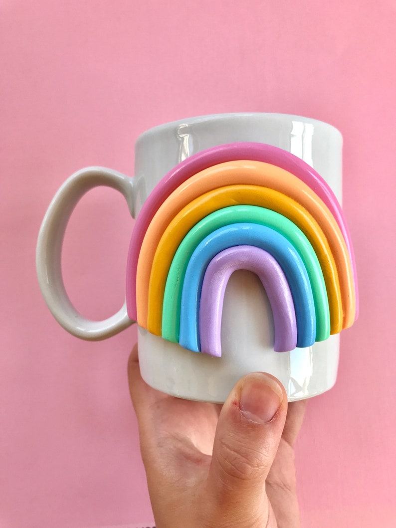 Colorful 3d Coffee Mug/ Handmade Ceramic Mug/ Rainbow Mug/ Modern happy coffee lover gift/ Mushroom Mug/ Cute Coffee Mugs/ Ceramic Mug image 3