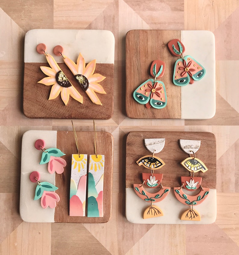 Split Sunflower Earrings/Eclectic Sunflower Earrings/ Statement Earrings, Artsy flower earrings, Modern hippie earrings, boho earring desert image 7