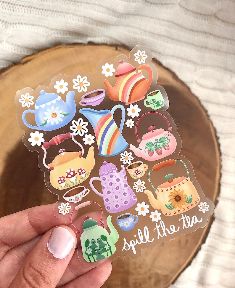 Teapot Sticker/ Spill the Tea Sticker/ Tea Party Sticker/ Tea Art/ Laminated Waterproof Weatherproof UV resistant Vinyl Sticker/ Parrot Spill the Tea