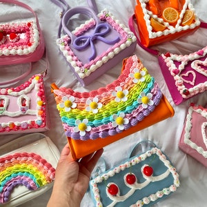 Rectangle Cake Purse/ Frosted Kawaii Purse/ Cute Cake Handbag/ Crossbody Bag/ Unique Fashion Bag/ Sprinkles Frosting Disco Cherry Bakery Bag