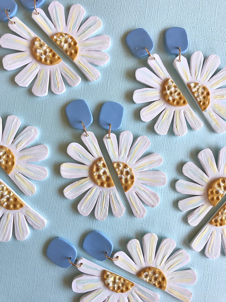 Daisy Earrings/ Flower Earrings/ Floral Earrings/ Daisy Jewelry/ Polymer Clay Earrings/ Statement Earrings/ Modern Earrings/ Cute Earrings image 6