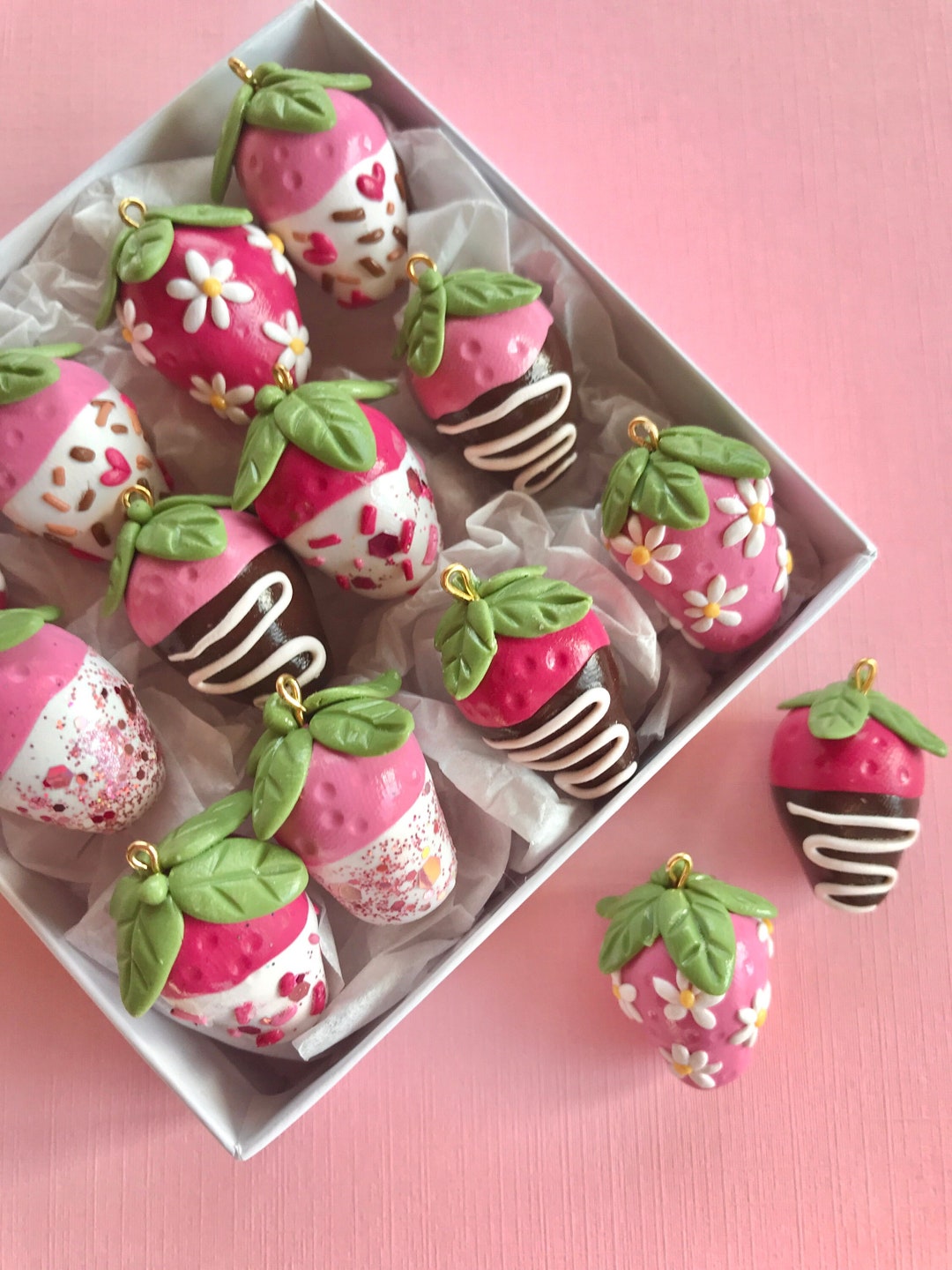 Chocolate Dipped Strawberry Earrings/ Daisy Strawberry Earrings