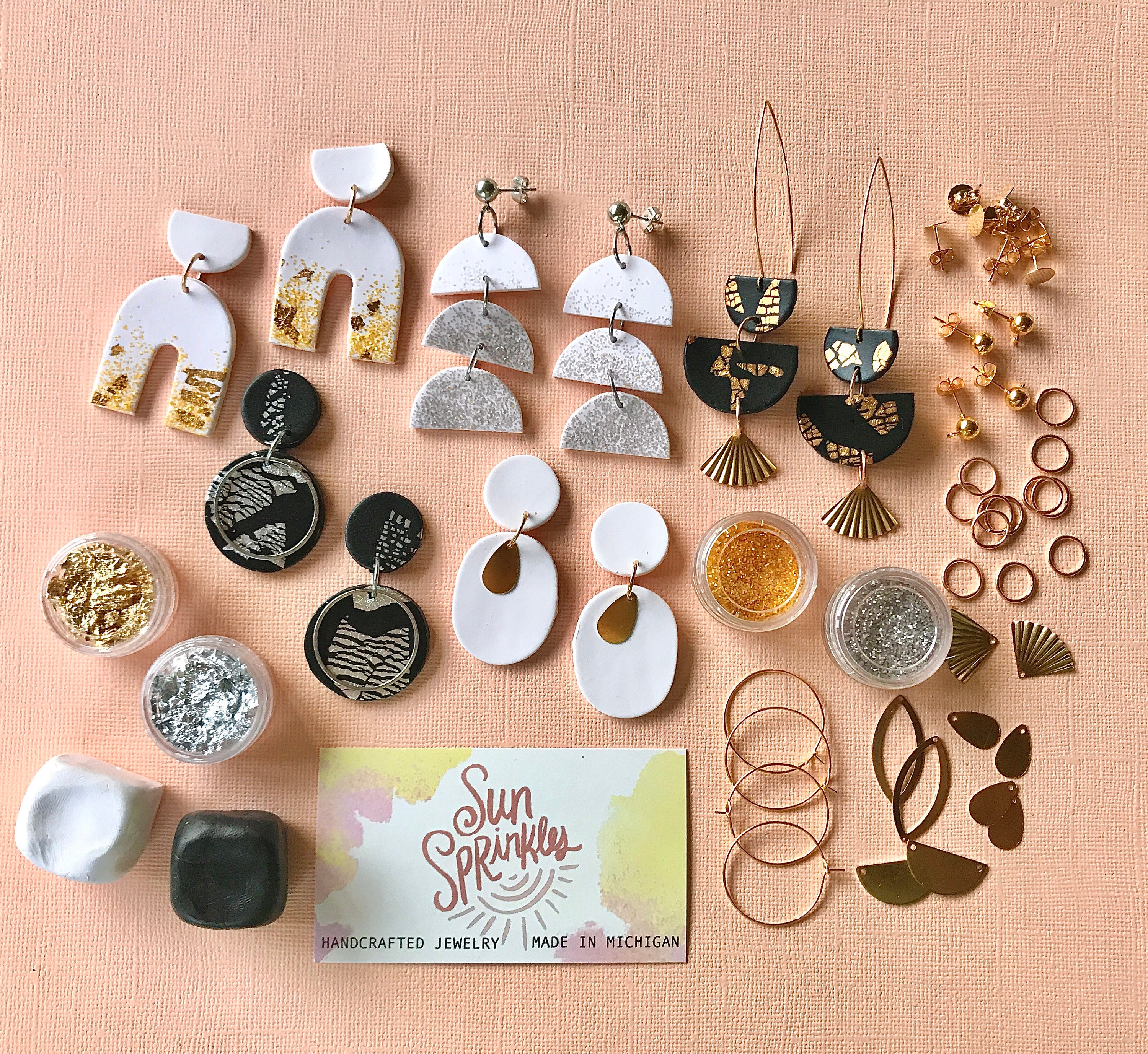 SunSprinklesShop + Beginners DIY Clay Earrings Kit/ Sun Sprinkles NEUTRAL  version/ DIY Jewelry Kit/ Make Your Own Polymer Clay Earrings/Gift Box  Crafting Kit