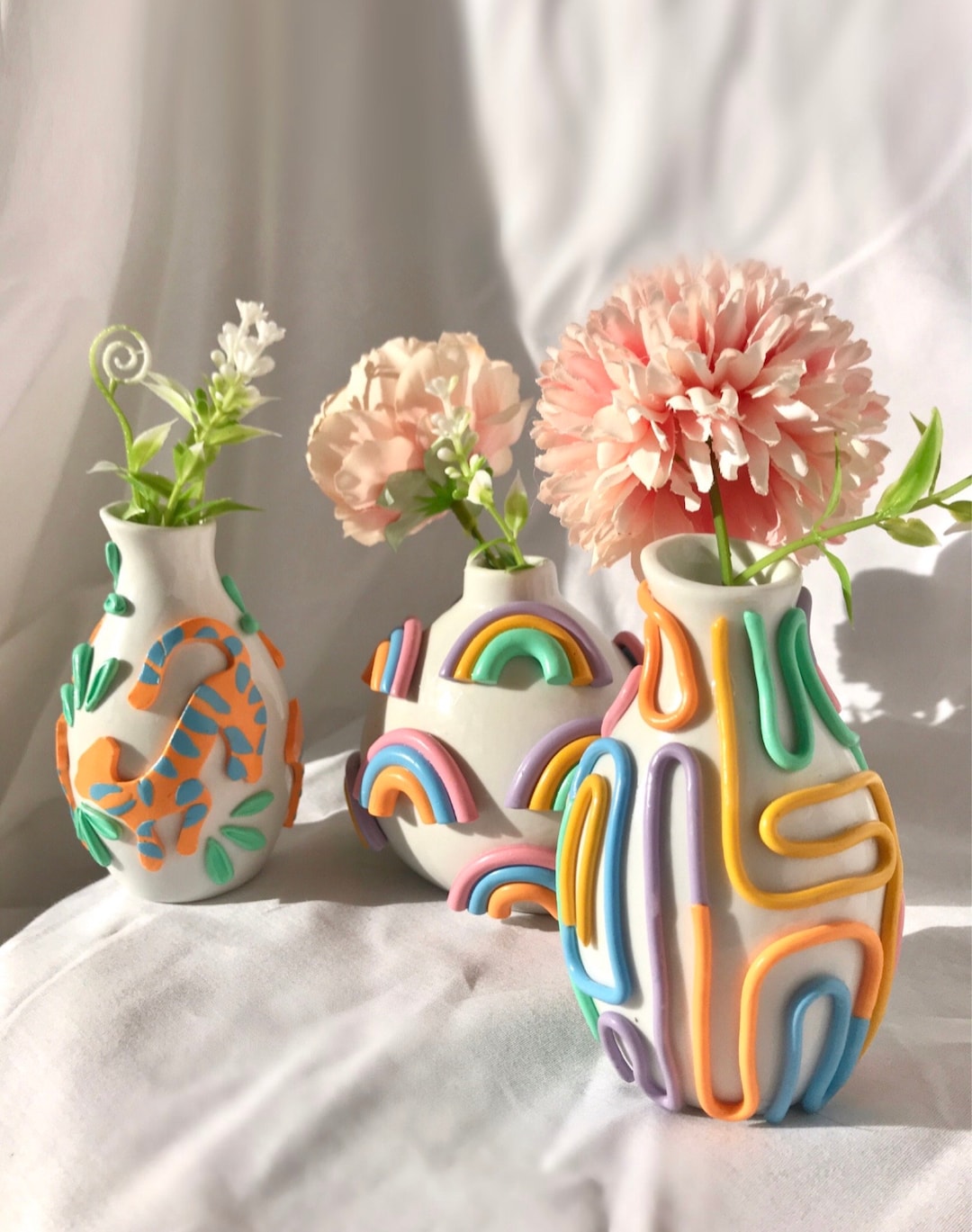 Musling vejledning Opera Retro Eclectic Colorful Bud Vase/ Cute Ceramic Vase/ Rainbow - Etsy