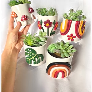 Neutral Planter Pots/ Rainbow Planter/ Succulent Planters/ Monstera Leaf Home Decor/ Boho Ceramics/ Modern Ceramic Pots/ Home Accents bild 2