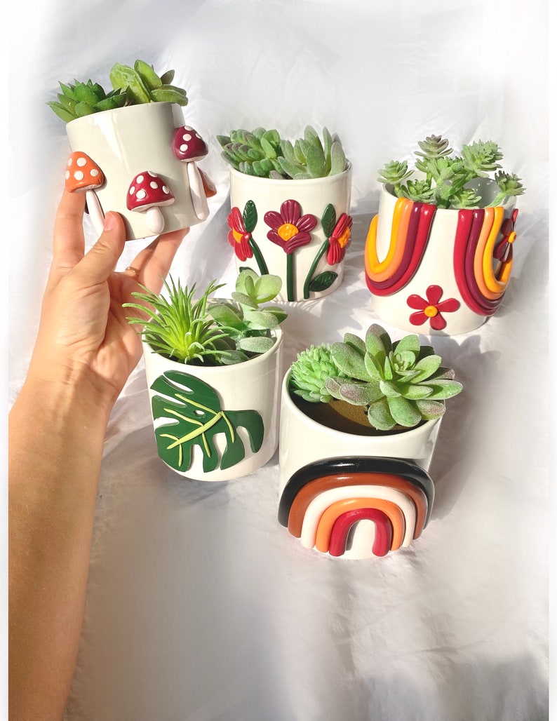 Neutral Planter Pots/ Rainbow Planter/ Succulent Planters/ Monstera Leaf Home Decor/ Boho Ceramics/ Modern Ceramic Pots/ Home Accents bild 2