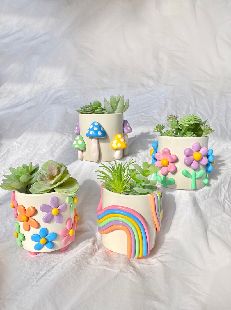 Retro Eclectic Colorful Planters/ Cute Ceramic Planter/ Rainbow Pot Planter/ Modern ceramic planter/ Boho home decor/ plant lady gifts image 5