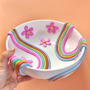 Retro Eclectic Decorative Bowls/ Ceramic Serving Bowl/ Rainbow Colorful Bowls/ Modern Pottery/ Boho Home Decor/ Colorful Dishes image 9