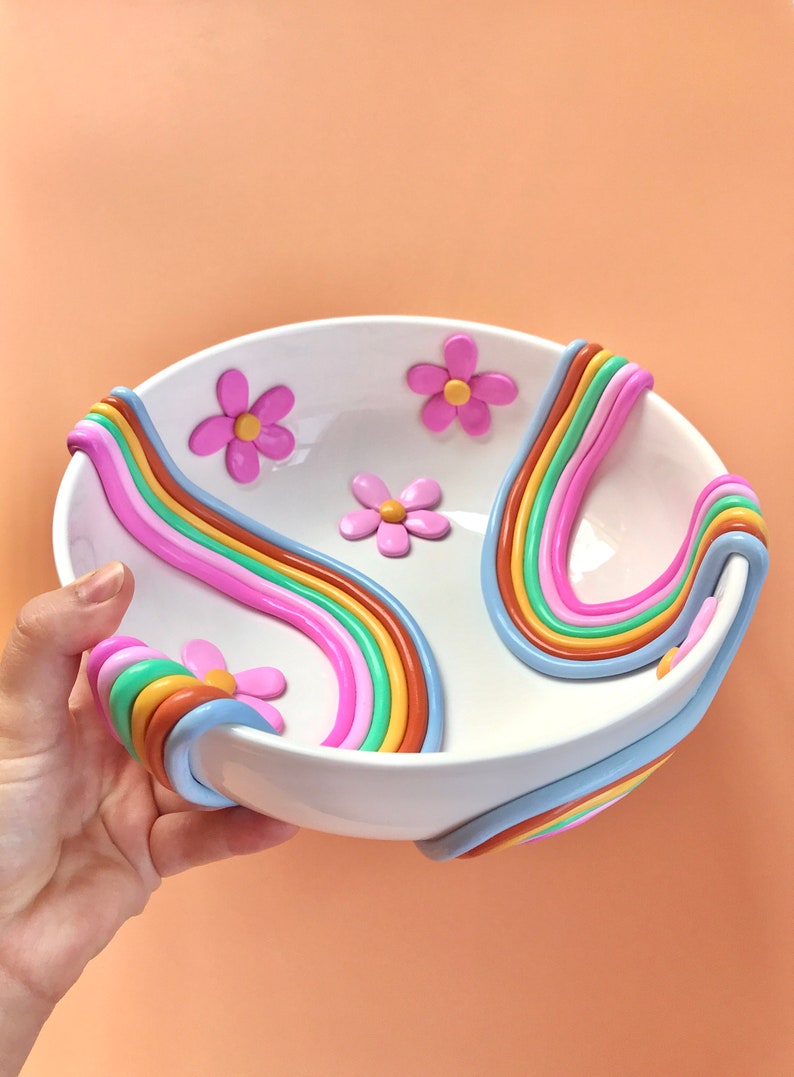 Retro Eclectic Decorative Bowls/ Ceramic Serving Bowl/ Rainbow Colorful Bowls/ Modern Pottery/ Boho Home Decor/ Colorful Dishes image 9