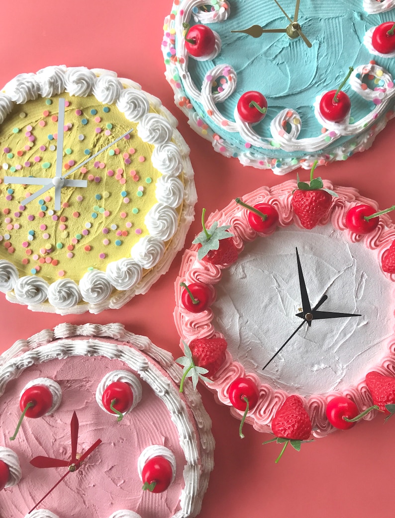 Cake Clock/ Decorative Wall Clock/ Y2k aesthetic home decor/ cute cake home accent/ faux cake/ dummy cake/ unique colorful home decor image 8
