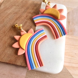 Sun and Rainbow Earrings/ Sunset earrings/ Statement Earrings/ Fun earrings/ rainbow jewelry/ sun jewelry/ colorful earrings/ modern earring image 2