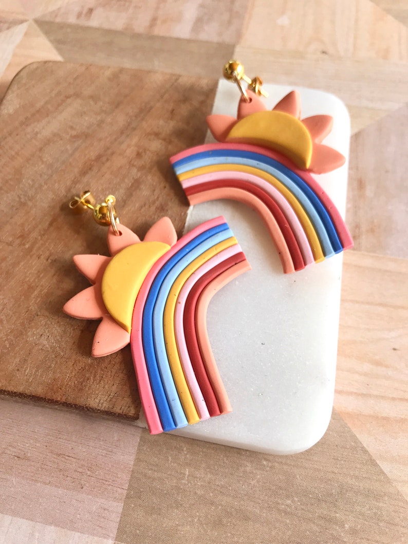 Sun and Rainbow Earrings/ Sunset earrings/ Statement Earrings/ Fun earrings/ rainbow jewelry/ sun jewelry/ colorful earrings/ modern earring image 2