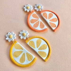 Lemon/ Orange Slice Daisy Earrings/ Summer Earrings/ Polymer Clay Earrings/ Citrus Jewelry/ Cute Summer Jewelry/ Tropical Earring