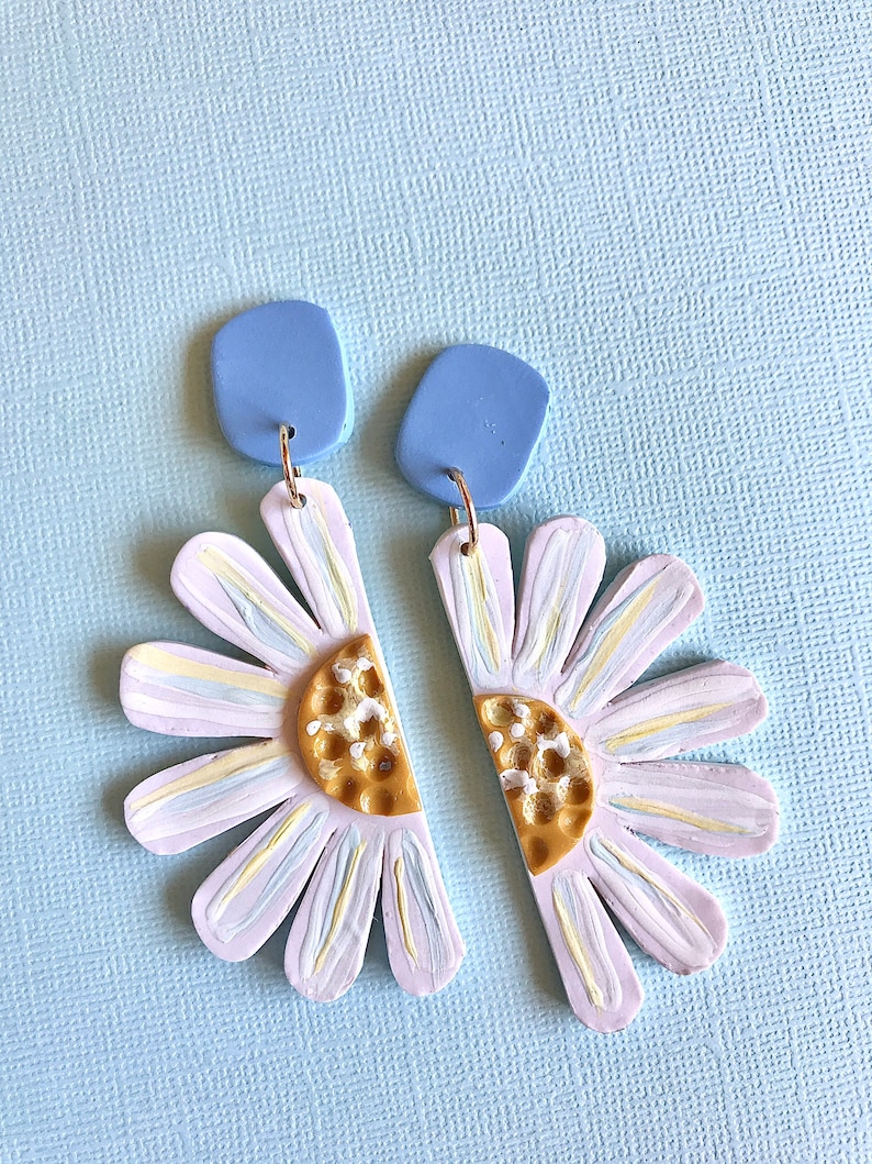 Daisy Earrings/ Flower Earrings/ Floral Earrings/ Daisy Jewelry/ Polymer Clay Earrings/ Statement Earrings/ Modern Earrings/ Cute Earrings image 3