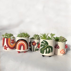 Neutral Planter Pots/ Rainbow Planter/ Succulent Planters/ Monstera Leaf Home Decor/ Boho Ceramics/ Modern Ceramic Pots/ Home Accents bild 6