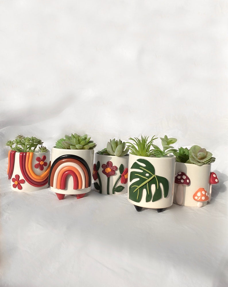 Neutral Planter Pots/ Rainbow Planter/ Succulent Planters/ Monstera Leaf Home Decor/ Boho Ceramics/ Modern Ceramic Pots/ Home Accents bild 6