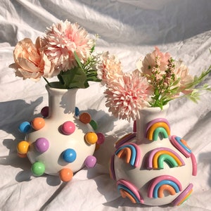 5 Tall Retro Eclectic Colorful Bud Vase/ Cute Ceramic Vase/ Rainbow Pot Planter/Modern ceramic vase/ pastel color ceramics/ Boho home decor image 7