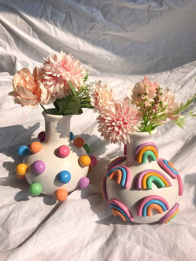 5 Tall Retro Eclectic Colorful Bud Vase/ Cute Ceramic Vase/ Rainbow Pot Planter/Modern ceramic vase/ pastel color ceramics/ Boho home decor image 7