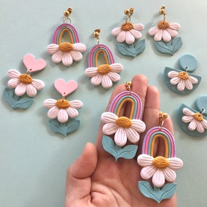 Heart Daisy Earrings/ Colorful Statement Earrings/ Modern Flower Earrings/ Pastel Earrings/ Fun Earrings/ Daisy Jewelry/ Clay Earrings image 5