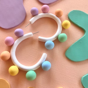 Confetti Geometric Ball Hoops/ Colorful Hoop Earrings/ Modern Hoop Earrings/ Rainbow Hoops/ Geometric earrings/fun earrings/colorful jewelry image 5