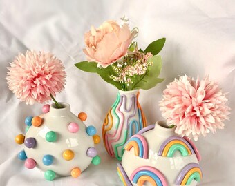 レトロな折衷的なカラフルなつぼみの花瓶/かわいい陶器の花瓶