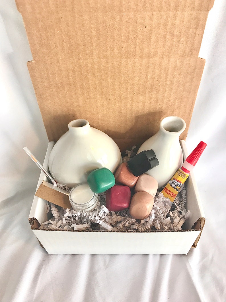 DIY Clay Decorated Bud Vase Kit/ Make your own NEUTRAL bud vase/ Crafting kit/ Vase Craft kit/ Ceramic diy kit/ Ceramic project/ Art project image 2