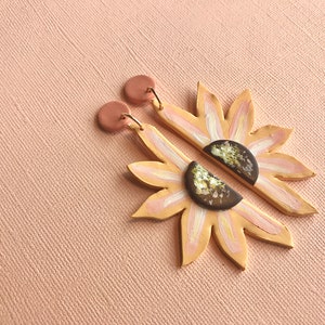 Split Sunflower Earrings/Eclectic Sunflower Earrings/ Statement Earrings, Artsy flower earrings, Modern hippie earrings, boho earring desert image 3
