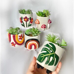 Neutral Planter Pots/ Rainbow Planter/ Succulent Planters/ Monstera Leaf Home Decor/ Boho Ceramics/ Modern Ceramic Pots/ Home Accents bild 5