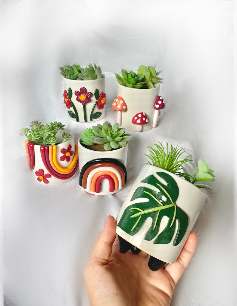 Neutral Planter Pots/ Rainbow Planter/ Succulent Planters/ Monstera Leaf Home Decor/ Boho Ceramics/ Modern Ceramic Pots/ Home Accents bild 5