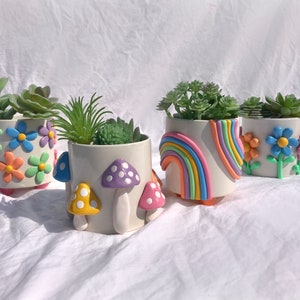 Retro eclectische kleurrijke plantenbakken/leuke keramische plantenbak/Rainbow Pot plantenbak/moderne keramische plantenbak/Boho home decor/plant Lady geschenken afbeelding 2