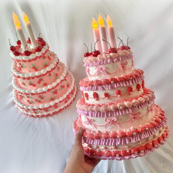 Giant Pink Tiered Faux Cake Lamp: Kawaii Food Decor