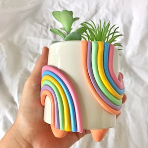 Retro eclectische kleurrijke plantenbakken/leuke keramische plantenbak/Rainbow Pot plantenbak/moderne keramische plantenbak/Boho home decor/plant Lady geschenken afbeelding 4