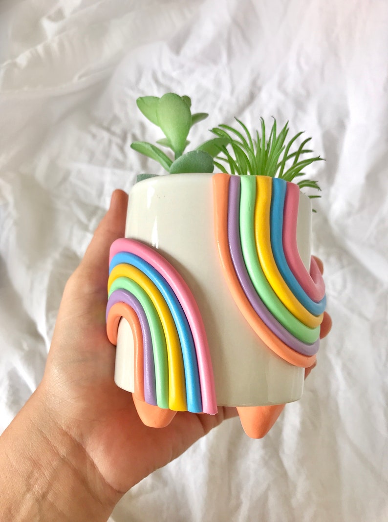 Retro Eclectic Colorful Planters/ Cute Ceramic Planter/ Rainbow Pot Planter/ Modern ceramic planter/ Boho home decor/ plant lady gifts image 4