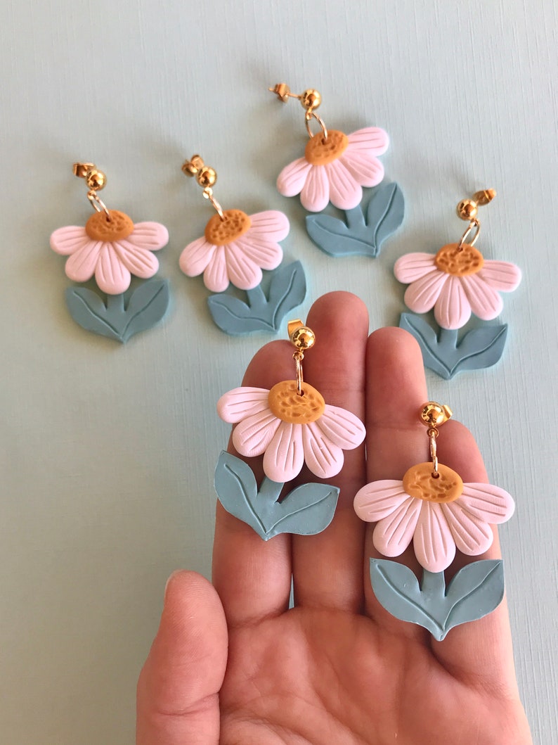 Heart Daisy Earrings/ Colorful Statement Earrings/ Modern Flower Earrings/ Pastel Earrings/ Fun Earrings/ Daisy Jewelry/ Clay Earrings image 4