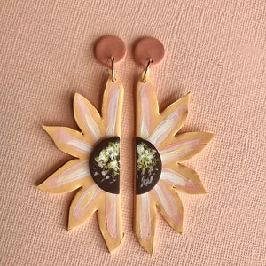 Split Sunflower Earrings/Eclectic Sunflower Earrings/ Statement Earrings, Artsy flower earrings, Modern hippie earrings, boho earring desert image 6