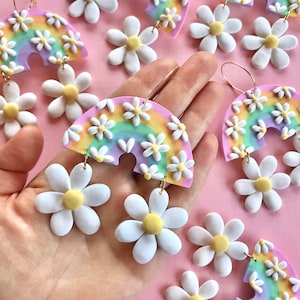Rainbow Flower Hippie Earrings/ Retro Rainbow Earrings/ Boho Colorful Neutral Rainbow Earring/ Fun Earrings/ Modern Earrings/ Statement