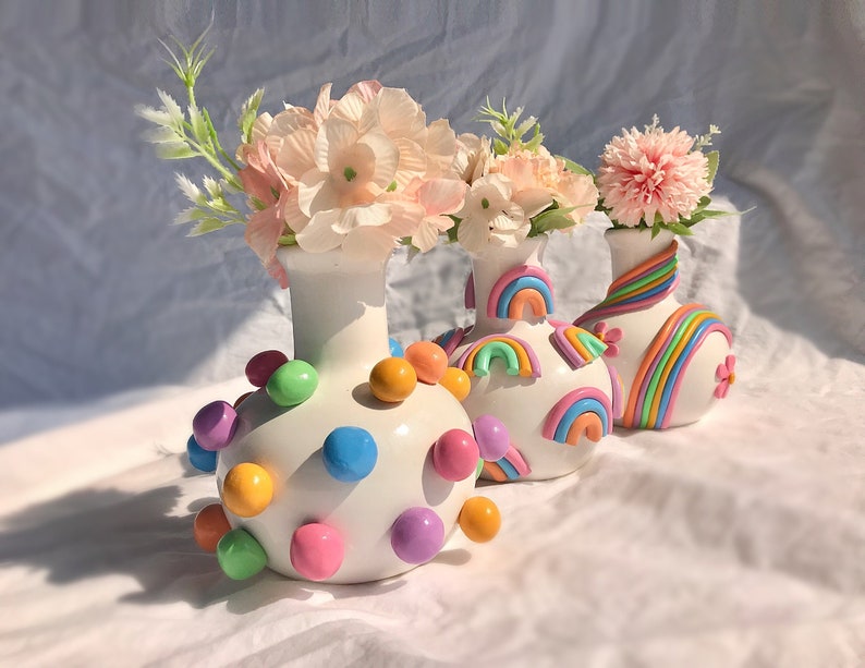 5 Tall Retro Eclectic Colorful Bud Vase/ Cute Ceramic Vase/ Rainbow Pot Planter/Modern ceramic vase/ pastel color ceramics/ Boho home decor image 1