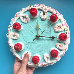 Cake Clock/ Decorative Wall Clock/ Y2k aesthetic home decor/ cute cake home accent/ faux cake/ dummy cake/ unique colorful home decor image 6